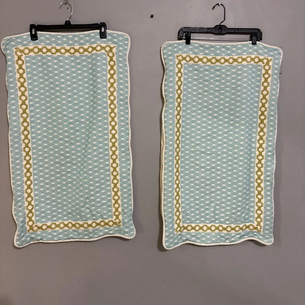 Eastern Accents King Shams Aqua Blue Diamond Mitered Bordered 21x35 Pillow Cases